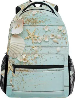 School Backpacks Book Bag for Boys Girls Travel Hiking Camping Daypack Work Laptop Backpack, Beach Ocean Theme Starfish Seashell Wooden Style School Backpacks Book Bag for Boys Girls Travel Hiking Camping Daypack Work Laptop Backpack, Beach Ocean Theme Starfish Seashell Wooden Style