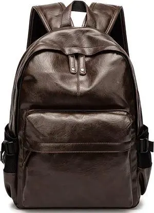 Leather Laptop Backpack for Men Women, School College Bookbag Casual Travel Daypack (Brown)