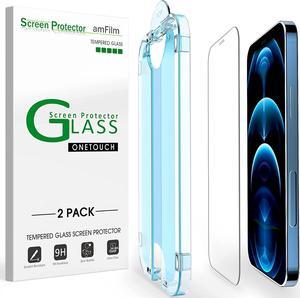 amFilm OneTouch Screen Protector for iPhone 12 Pro Max (6.7", 2020) with Easy Installation Kit, Tempered Glass, 2 Pack, Welcome to consult