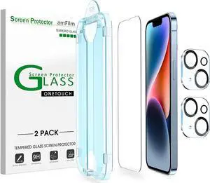 amFiIm 2 pack Tempered Glass Screen Protector + Camera Lens Protector for iPhone 14 6.1", Easy OneTouch Installation, Auto-alignment, Bubble Free Case Friendly, Anti-Scratch