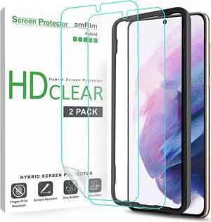 (2 Pack) amFilm Screen Protector for Samsung Galaxy S21 Plus 5G 6.7 inch (2021), Fingerprint ID Compatible, HD Clear, Flex Film NOT Glass, Case Friendly with Easy Installation Tray