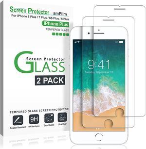 amFilm Screen Protector for Apple iPhone 8 Plus, 7 Plus, 6S Plus, 6 Plus, Tempered Glass, 2 Pack