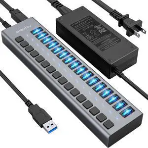 Powered USB Hub - ACASIS 16 Ports 90W USB 3.0 Data Port, Individual On/Off Switches, 12V/7.5A Power Adapter, 5Gbps High Speed, USB 3.0 Hub for Laptop, PC, Computer, Mobile HDD, Flash Drive