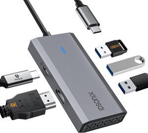 USB C Hub, iDsonix 5-in-1 Aluminum USB C Hub Docking Station with 4K HDMI, 60W Power Delivery, USB 3.0 5Gbps Data Ports, USB C Hub for MacBook Air/Pro, iPad, HP, Dell and More (Grey)