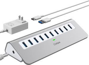 Powered USB Hub, intpw 10 Port USB 3.1 Hub with 10Gbps Data Transfer, 30W(12V/2.5A) Power Adapter, USB Type A and Type C Cable, Aluminum USB Splitter for Laptop, MacBook and Desktop Computer