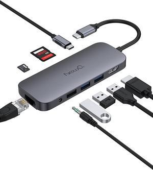 USB C Hub: NewQ USB3.2 9-in-1 USB-C Adapter with 100W PD, 4K HDMI, 3*USB A 5Gbps, SD/MicroSD Reader, Audio Jack, Gigabit Ethernet, for iPad Pro, MacBook Pro/Air, USB-C(Thunderbolt 3&4) Laptops