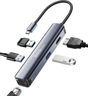 USB C Hub Ethernet,  5-in-1 USB-C Hub Multiport Adapter with USB C to 4K HDMI,1Gbps LAN, 3 USB 3.0, for MacBook Air/Pro, iPad Air/Pro, Surface Pro, XPS and More