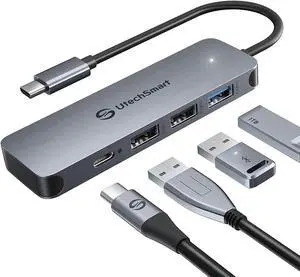 usb c Hub 4 Ports, UtechSmart Ultra-Slim & Aluminum Adapter with 3 USB 3.0/2.0, 100W Fast Charging, usb c to USB Hub for MacBook Pro/Air, iPad Pro/Air, Dell, HP Laptop and More Type C Devices