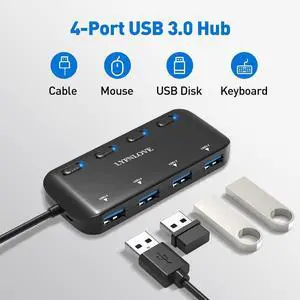4-Port USB Hub 3.0 with USB C AdapterLYFNLOVE USB Extender with Individual Power Switch, Ultra Slim USB Splitter for Laptop, MacBook Pro/Air/Mini, iMac, PC, Surface Pro, PS4, PS5, Xbox