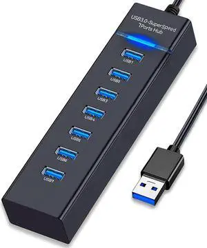 USB Hub 3.0 7Port USB 5Gbps Data Transmission Hub Splitter Computer Networking Hubs for Laptop PC MacBook Mac Pro/Mini PS4/5 XPS Surface Pro Galaxy Series Mobile HDD and More
