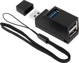 QIANRENON USB Hub 90 Degree Splitter 3 Port USB 3.0 Adapter Portable Powered Data USB Hub Transfer for PC Laptop USB Flash DrivesBlack