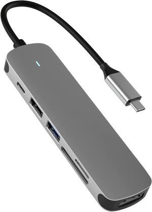 USB C HUB, Docking Station 6 in 1 with USB 3.0 Port, USB-C Port/PD, 4K HDMI and SD/TF Card Reader, USB C Adapter Compatible with MacBook Pro/Air Laptops and Other Type-C Devices