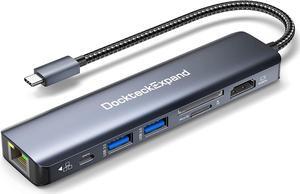 USB C Hub Multiport Adapter, Expand 7-in-1 Type C Hub with 4K 60Hz HDMI,1Gbps Ethernet,100W PD,2 USB 3.0 Ports,SD/TF Card Slots for MacBook Pro, MacBook Air, iPad Pro, Surface, Steam Deck