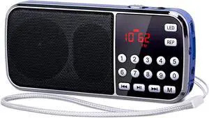 PRUNUS J-189 Bluetooth AM FM Radio, Small Portable Radios - Dual Speaker Heavy Bass, LED Flashlight, Pocket Size, TF Card USB AUX MP3 Player, Rechargeable Battery Operated Small Radio(Blue) PRUNUS J-189 Bluetooth AM FM Radio, Small Portable Radios - Dual Speaker Heavy Bass, LED Flashlight, Pocket Size, TF Card USB AUX MP3 Player, Rechargeable Battery Operated Small Radio(Blue)