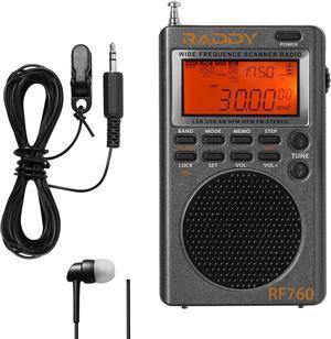 Raddy RF760 Portable SSB Shortwave Radio Receiver with NOAA Alert, Full Band AM/FM/SW/CB/VHF/UHF/WX/AIR, Battery Operated, Rechargeable Digital Radio with Earphone Jack and 9.7ft Wire Antenna