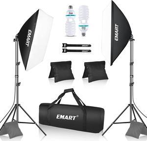 EMART Softbox Lighting Kit with Sandbag, 20"x28" Soft Box Lights Photography Accessories with 2x105W E27 5500K Bulbs, Professional Camera Light Kit for Studio Video Recording, Filming, Podcast