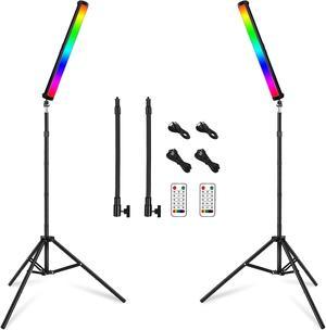 RGB Led Video Light Stick Wand with Stand, QEUOOIY 360° Full Color 2500-9500K Portable Studio Photography Lighting, 5000mAh Rechargeable Battery & Magnet with 27"-78.7" Tripod for Vlog
