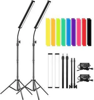 LED Video Light Stick Wand Kit-Photography Lighting with Adjustable Tripod Stand, 9 Color Filters, Gepege 2 Packs 5600K Dimmable Portable Video Studio Lighting for Live Streaming/Portrait/ Vlog