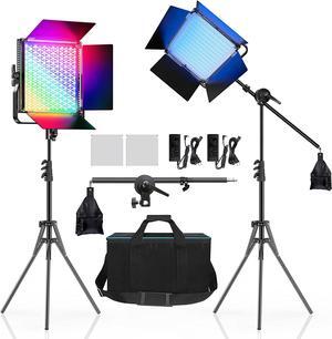 RGB LED Video Light, IVISII 2 Pack LED Panel Light, Studio Lights with Full Color 45W 552 PCS LEDs Photography Lighting, 2600K-10000K/9 Applicable Scenes Video Lighting Kit for YouTube/Photography