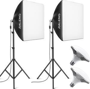 RALENO Softbox Lighting Kit, Softbox Photography Light with 50W 5500K LED Bulbs, 20''X20'' Reflector Lighting for Photoshoot and Video Recording