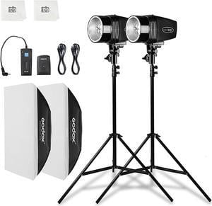 Godox Professional Studio Strobe Lights Kit for Photography, Strobe Softbox Lighting Kit, 2x180W 5600K Monolights with Trigger, Softbox, Light Stands