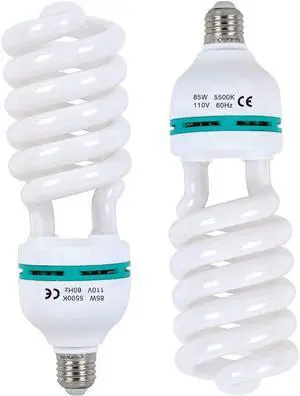 2 x 85W Light Bulb 5500K CFL Daylight Spiral Softbox Bulb in E27 Socket for Photography Photo Video Studio Lighting 2 x 85W Light Bulb 5500K CFL Daylight Spiral Softbox Bulb in E27 Socket for Photography Photo Video Studio Lighting