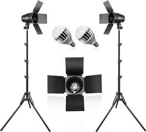 LimoStudio [2PACK] Photography Photo Studio Continuous LED Day Light Bulb Barndoor Light Stand Kit, AGG1698