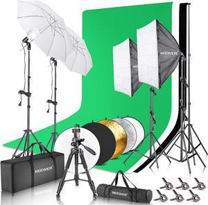NEEWER Complete Photography Lighting Kit with Backdrops: 8.5ftx10ft Backdrop Stand/800W Equivalent 5500K Umbrellas Softbox Continuous Lighting Kit/42 inch Reflector/Tripod/Carry Bag for Studio