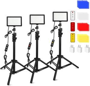 3 Packs 70 LED Video Light with Adjustable Tripod Stand / Color Filters, Obeamiu 5600K USB Studio Lighting Kit for Tablet / Low Angle Shooting, Collection Portrait YouTube Photography, Wall Charger