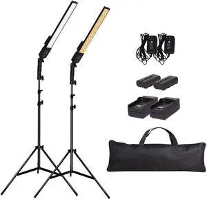 GSKAIWEN LED Video Light Battery Powered Photography Light Portable Handheld Wand,Dimmable 2800-5500K Photo Studio Light Kit with NP-550 Li-ion Battery and Stand for Portrait, YouTube,Outdoor Video
