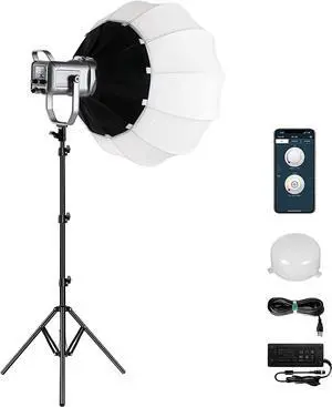 GVM 150W Video Light Kit, 2700K-7500K Continuous Lighting for Photography with Lantern Softbox&Stand, Bi-Color Studio Light Kit with Bluetooth Control, CRI 97+ 8 Scene Lights for Live Streaming White