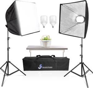Julius Studio [2 Set] 24 x 24 inch Softbox LED Lighting Reflector Kit with 300W Equivalent LED Bulb 6000K High Brightness, Tripod Stands, Carry Bag, for Photography Video Studio, JSAG802