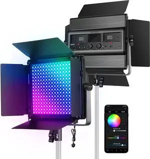 NEEWER RGB1200 60W RGB LED Video Light with APP & 2.4G Control, 22000 Lux@0.5m/1% Precise Min Dimming/360° RGB/ CRI 97+/TLCI 98+/2500K-8500K/18 Light Scenes for Studio Lighting Photography Videography