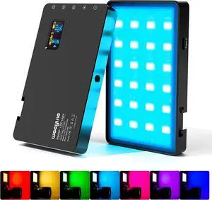RB08P RGB LED Video Light, Portable Small Pocket LED Camera Light with Mini Tripod & Phone Holder, 2500-8500K Photography Lights Panel with Built-in 3000mAh LCD Display Type-C Charging