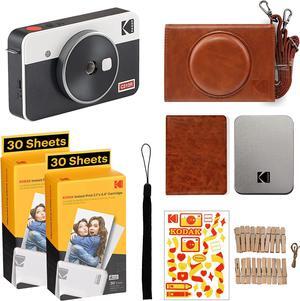 KODAK Mini Shot 2 Retro 4PASS 2-in-1 Instant Digital Camera and Photo Printer (2.1x3.4 inches) + 68 Sheets Gift Bundle, White