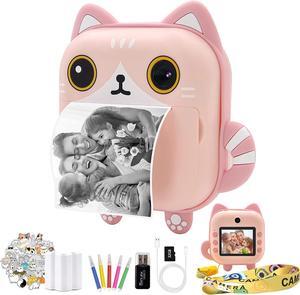 Instant Print Camera for Kids,Zero Ink Kids Camera with Print Paper,Selfie Video Digital Camera with HD 1080P 2.4 Inch IPS Screen,3-14 Years Old Children Toy Learning Camera for Birthday,Chistmas-Pink