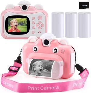 Barchrons Instant Print Digital Kids Camera 1080P Rechargeable Kids Camera for Girls Video Camera with 32G SD Card Gift for 6-12 Years Old Girls Boys