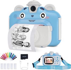 Instant Print Digital Kids Camera,Selfie 1080P Video Camera for Kid with 180° Rotating Len,32GB TF Card,Print Paper,Color Pens Set,Rechargeable Toy Camera for 3-12 Years Old Girls Boys Birthday (Blue)