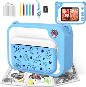 USHINING Instant Print Camera for Kids, 12MP Digital Camera for Kids Aged 3-12 Ink Free Printing 1080P Video Camera for Kids with 32GB SD Card,Color Pens,Print Papers (Blue)