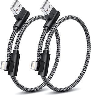 iPhone Charger 1ft 90 Degree 2 Pack MFi Certified Elbow Short Lightning Cable Right Angle Fast Charging Cord for iPhone 14 13 12 11 Pro X XS XR 8 Plus 7 6 5 (Black Grey,1 Foot)
