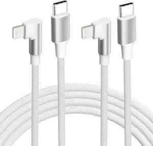 iPhone USB C to Lightning Cable 2Pack 6FT MFi CertifiedRight Angle 90 Degree iPhone Fast Charger Nylon Braided 20W Charging Data Syncing Cord Compatible with iPhone 14/13/Pro/ 12/Max/11/XS/XR/8/Plus