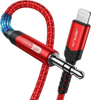 MFi Certified Lightning to 3.5mm Audio Cable 6FT AUX Cord for iPhone Headphones Jack Compatible with iPhone 14/14 Plus/14Pro/13/13 Pro Max/12/12 Pro/11 Pro/X/XS/XR/8/Car Stereo-Red