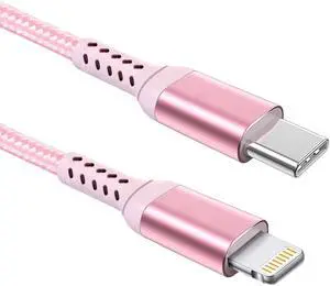 Awnuwuy 20FT Long iPhone USB-C to Lightning Cable [Apple MFi Certified] 20W 3A (max) USB C Power Delivery Fast Charge for iPhone 14 13 12 11 10 Max X XS XR 9 8, AirPods, iPad, Charging Cord Pink/Rose