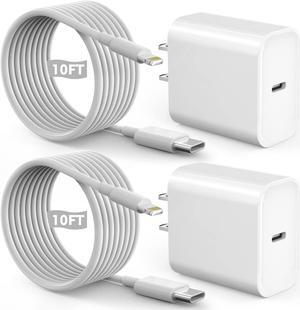 Fast iPhone Charger Quick 10Foot USBC Wall Charger Phone Charger 2Pack 20W PD USB C Fast Charger Block + 10FT Lightning Fast Charging Cable for iPhone 14/Pro/Pro Max/Plus/13/12/11/XS/XR/X/SE2022/iPad