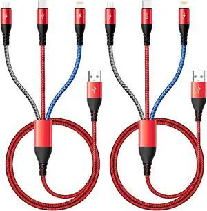 Multi Charging Cable [2Pack 4Ft] 3 in 1 Charger Cable Nylon Braided Fast Charging Cord Multi USB Cable Phone Charger Cord with Type-C/Micro USB/IP Port for Cell Phones,Samsung Galaxy,iPads,Tablets