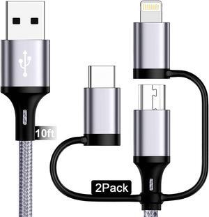 Multi Charging Cable [10ft 2Pack] 3 in 1 USB Charger Cable Nylon Braided Fast Charging Cords Chargers for Multiple Devices with Lightning/Type C/Micro USB/iPhone/iPads/Samsung Galaxy/Ps/Tablets &More