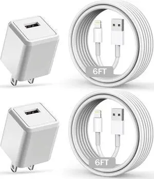 iPhone Charger Long 6FT iPhone Charger 2Pack iPhone Cord 6feet USB to Lightning Cable Quick Fast Charging Data Sync Cord USB Wall Charger Block Adapter for iPhone 14/13/12/11/XS/XR/X/8/7/5/SE2022/iPad