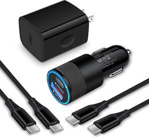 Type C Charger Fast Charging Block for Samsung Galaxy S25, A15 5G,A16,A55,A35,A14,A13,A25,S24 S23 FE,A03s,A53,Z Fold6,20W PD 3.0 USB C Wall Charger 38W Car Adapter+2 PCS Android 6ft USB C-to-C Cable