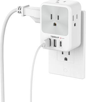 Surge Protector Wall Outlet Extender Multi Plug Outlet Splitter with 3 USB Charging Blocks(1 USB C) Multi Plug Outlet Adapter Charger for Home Office School College Dorm Essentials