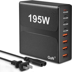 Charger,195W 8-Port USB C Charging Station, 65W Type C Fast Charging Laptop GaN Power Adapter Compatible with MacBook Pro/Air, iPad Pro,iPhone 14 13 12 Pro Max,Galaxy,Steam Deck,ect